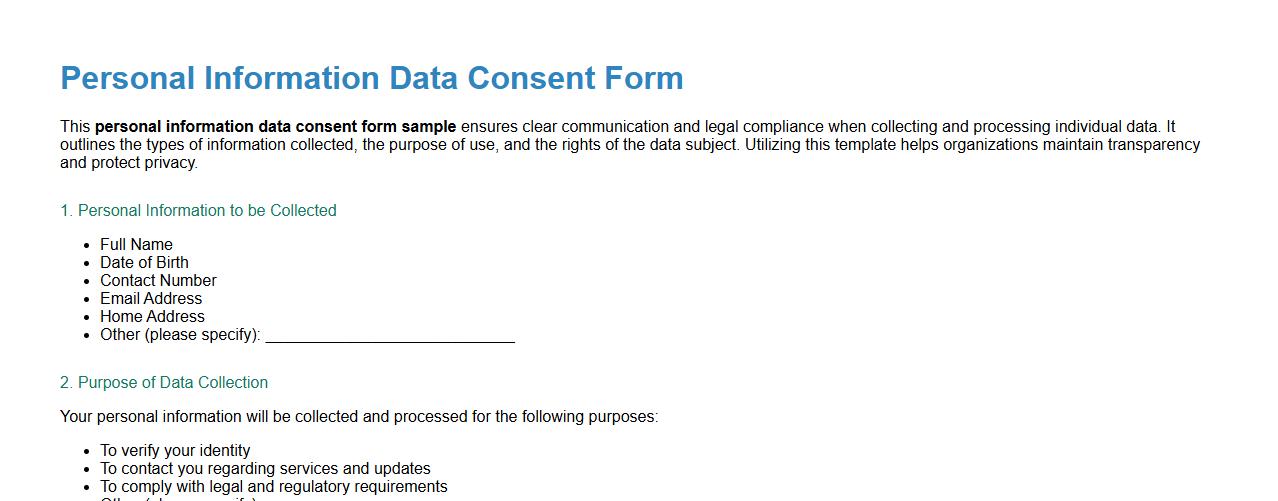 personal information data consent form sample image preview