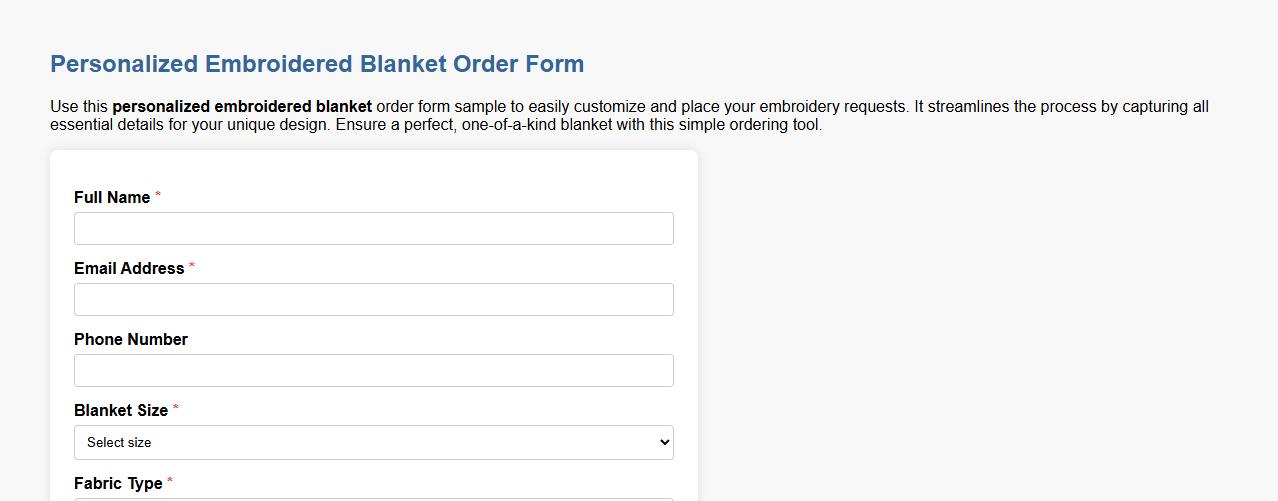 personalized embroidered blanket order form sample image preview