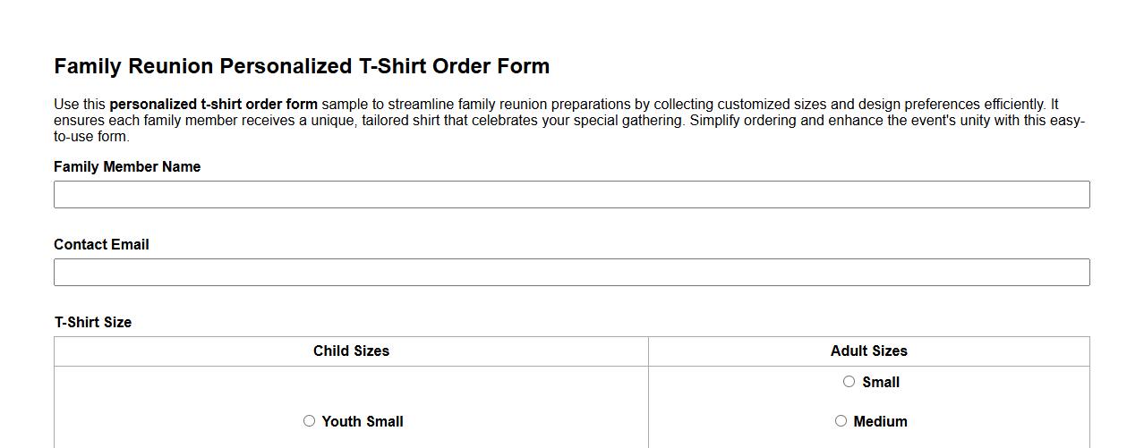 personalized t-shirt order form sample for family reunion image preview