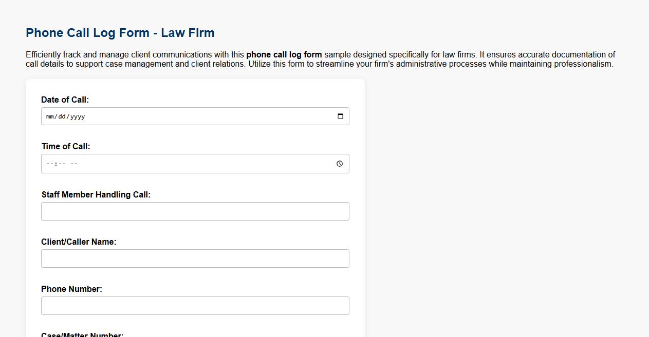 phone call log form sample for law firms image preview
