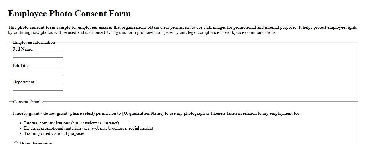 photo consent form sample for employees image preview