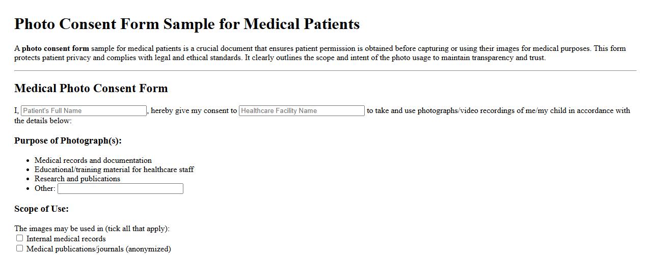 photo consent form sample for medical patients image preview