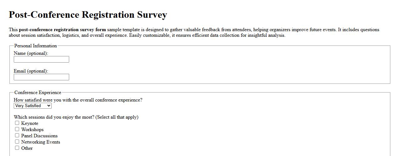 Post-conference registration survey form sample template image preview