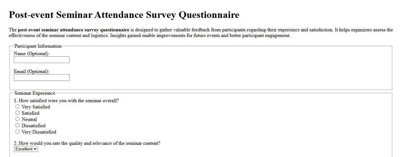 Post-event seminar attendance survey questionnaire image preview