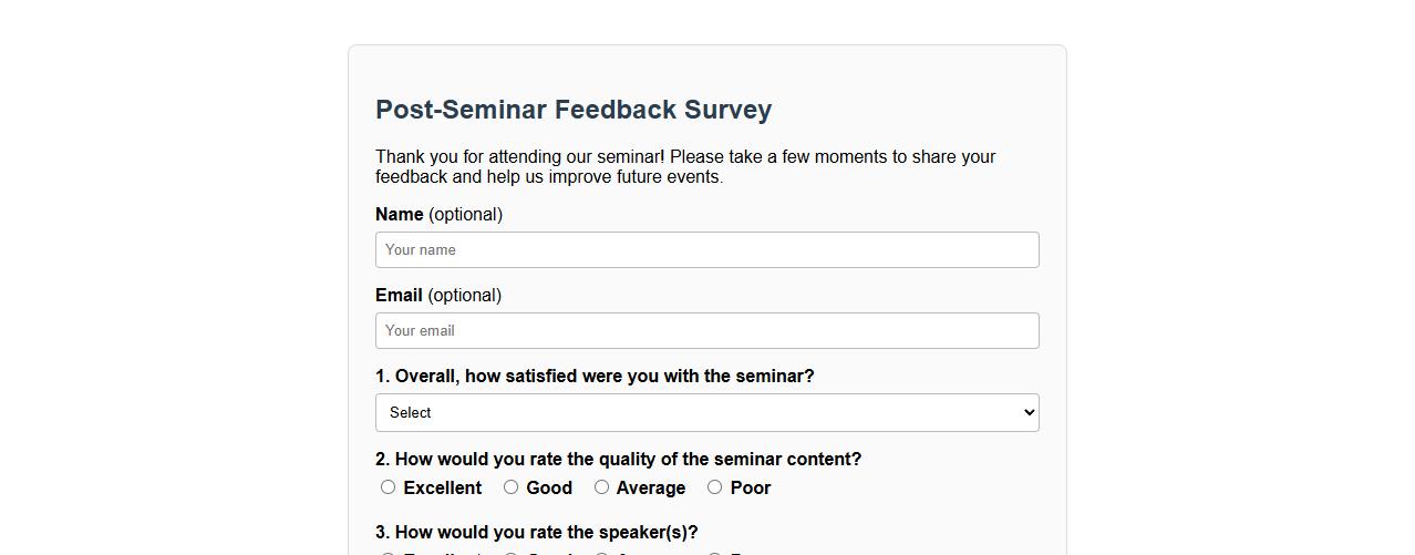 post-seminar feedback survey form sample image preview