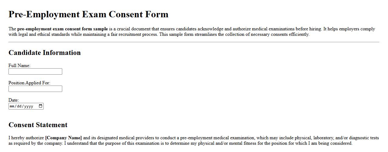 pre-employment exam consent form sample image preview