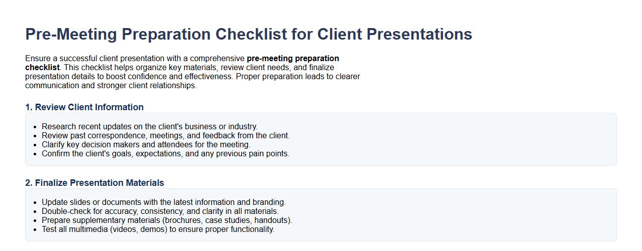 pre-meeting preparation checklist for client presentations image preview