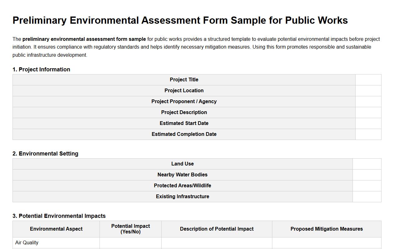 preliminary environmental assessment form sample for public works image preview