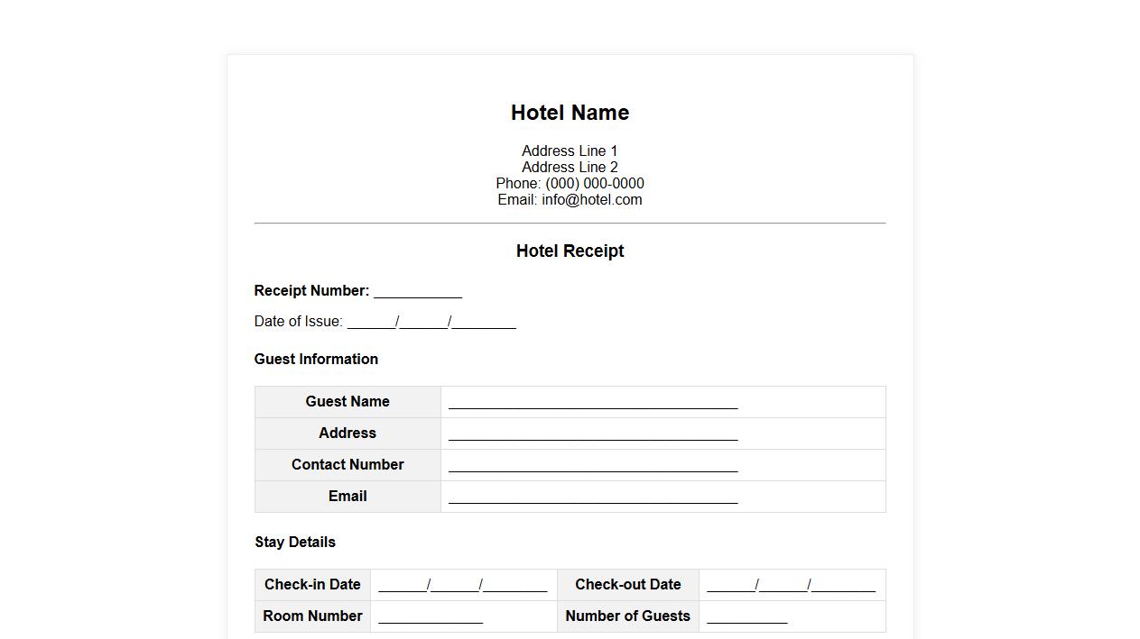 Printable hotel receipt format for tax purposes image preview