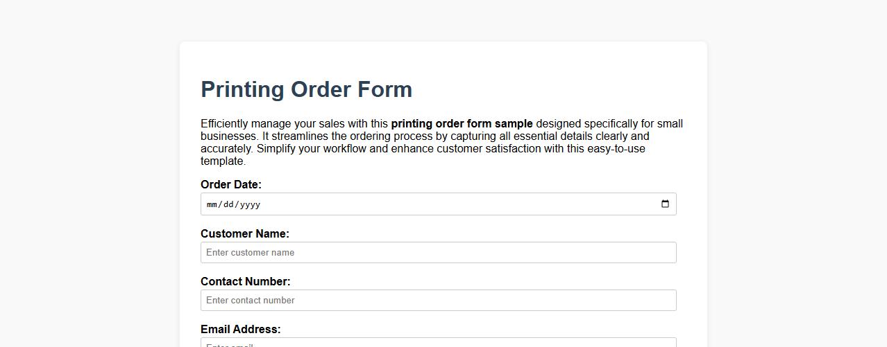Printing order form sample for small businesses image preview