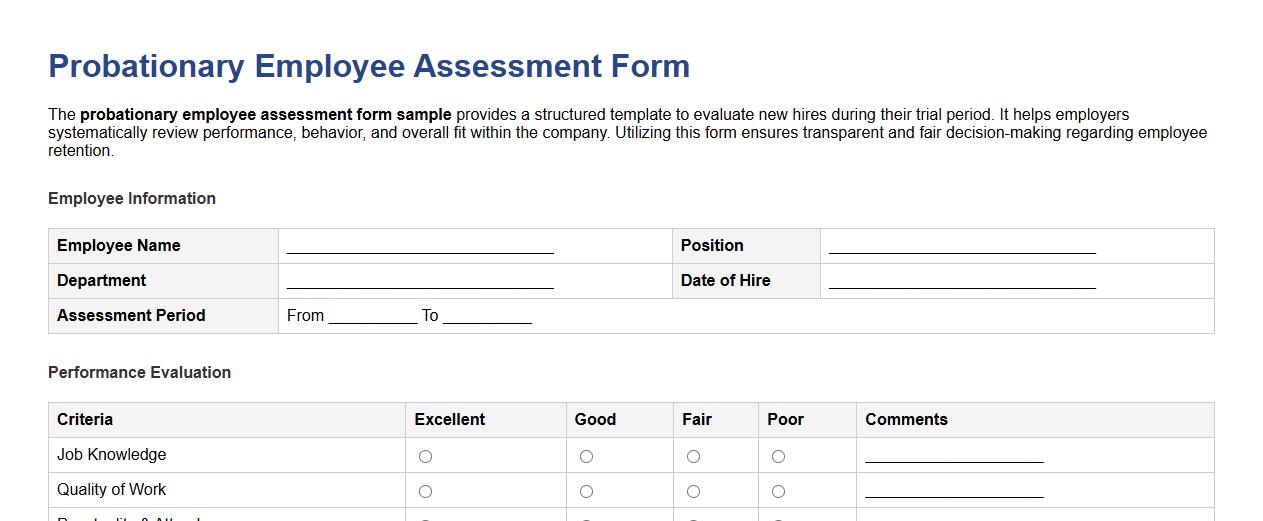 probationary employee assessment form sample image preview