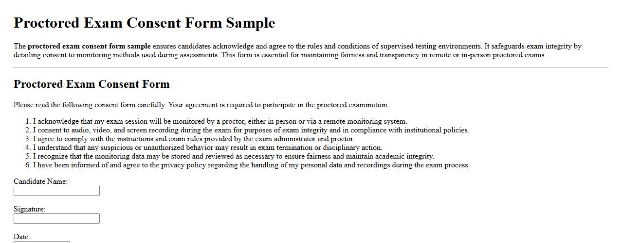 proctored exam consent form sample image preview