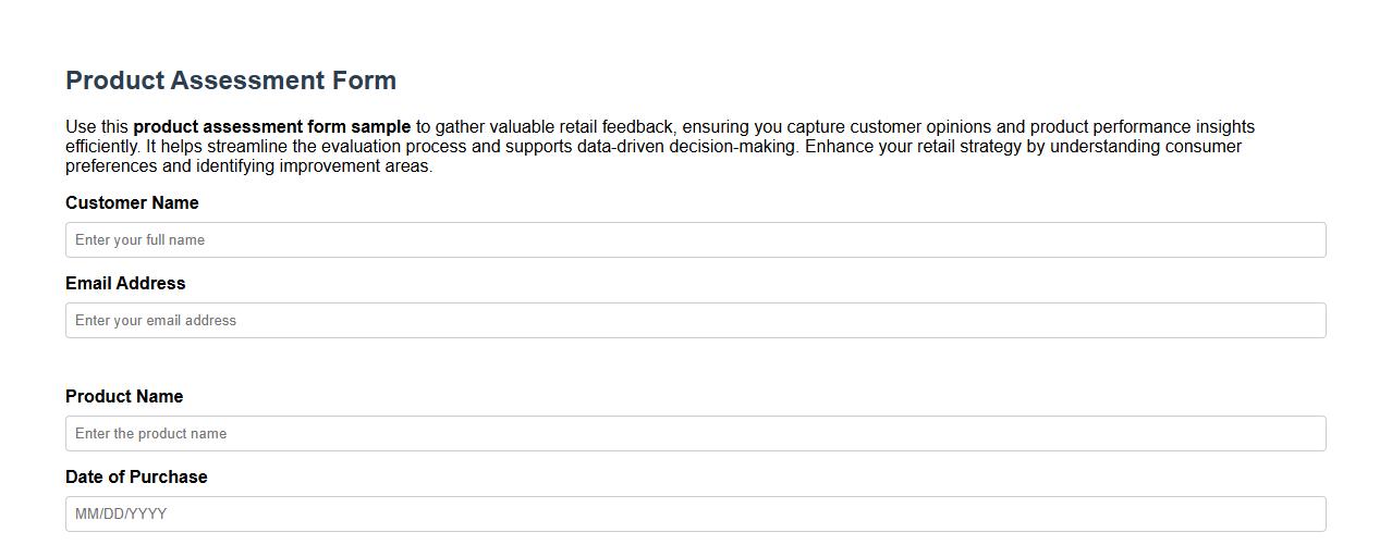 product assessment form sample for retail feedback image preview