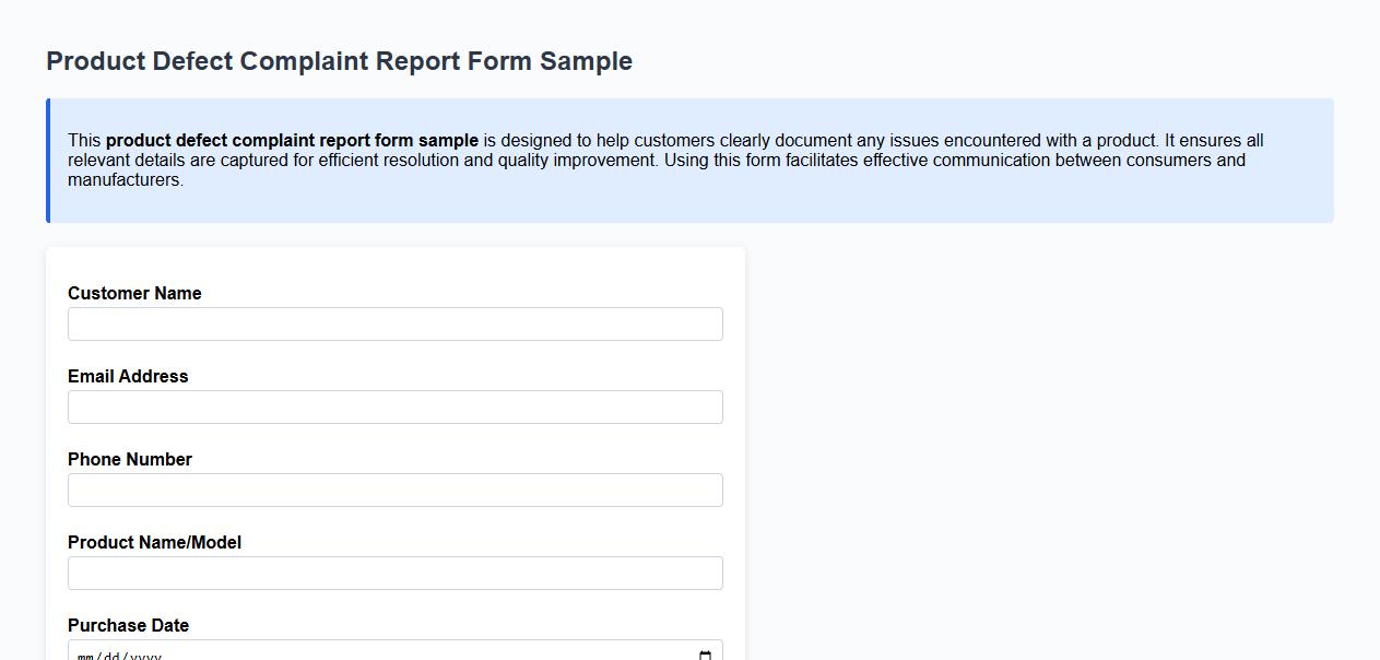 product defect complaint report form sample image preview