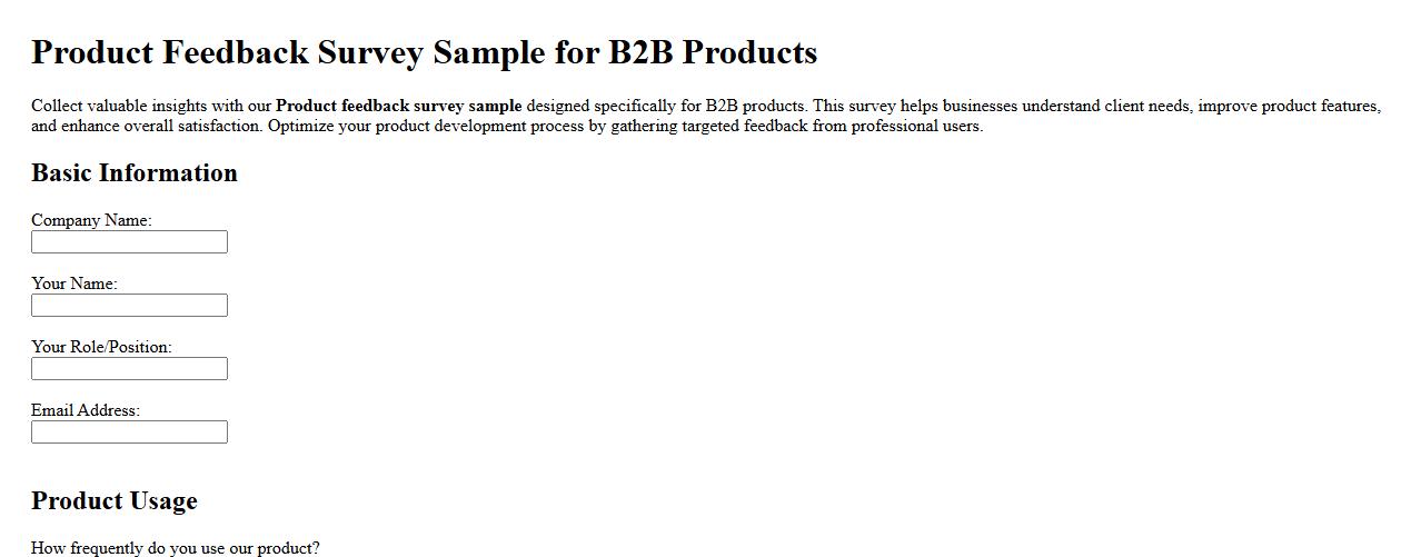 Product feedback survey sample for B2B products image preview