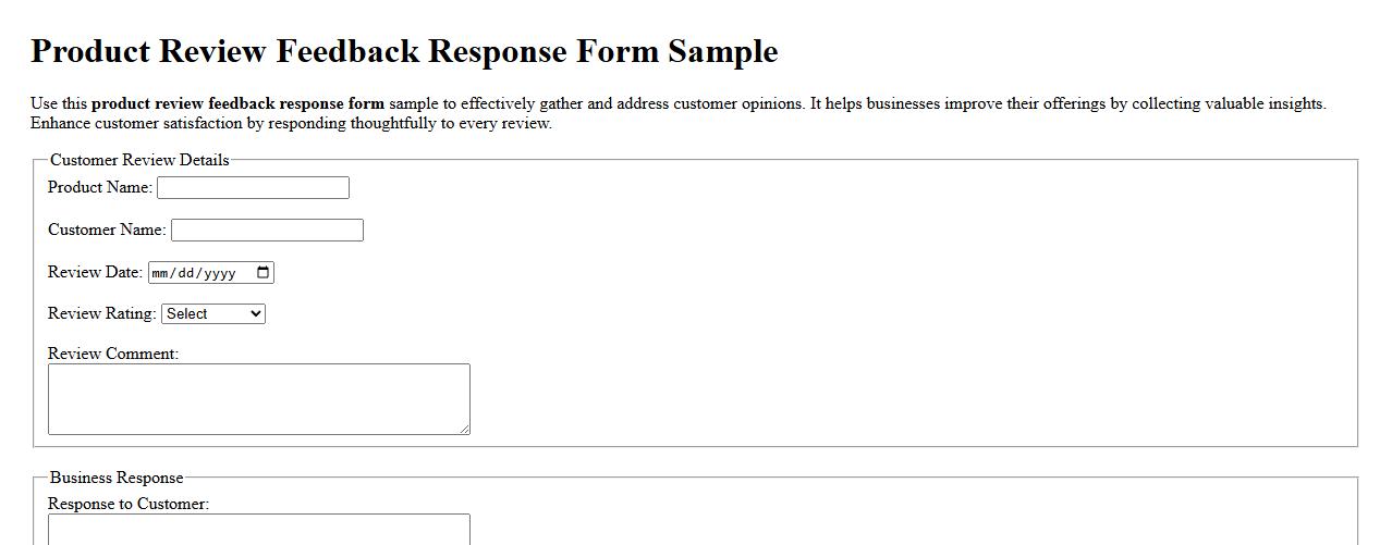 Product review feedback response form sample image preview