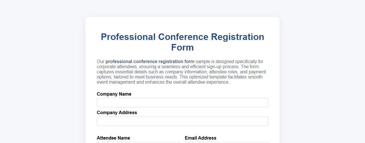 Professional conference registration form sample for corporate attendees image preview