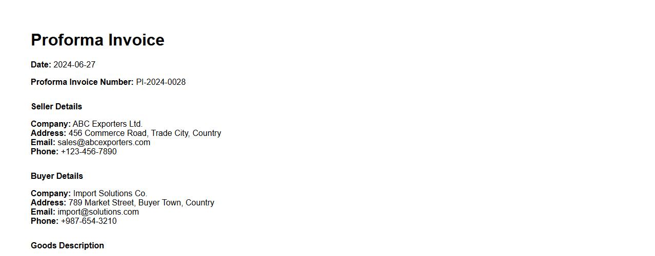 Proforma invoice sample including shipping charges image preview