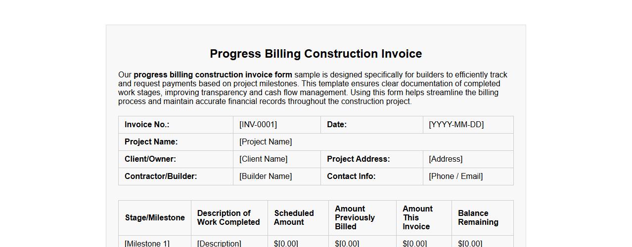 Progress billing construction invoice form sample for builders image preview