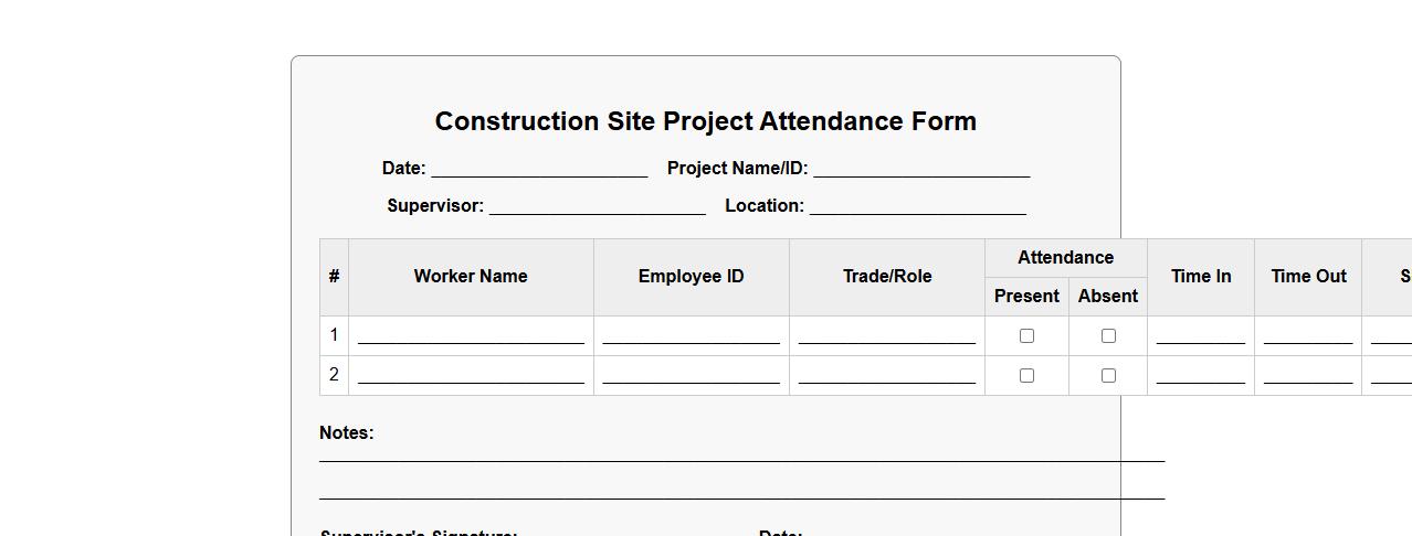 project attendance form sample for construction sites image preview