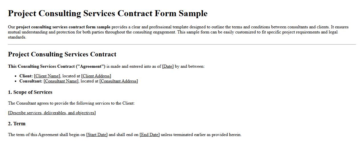 Project consulting services contract form sample image preview