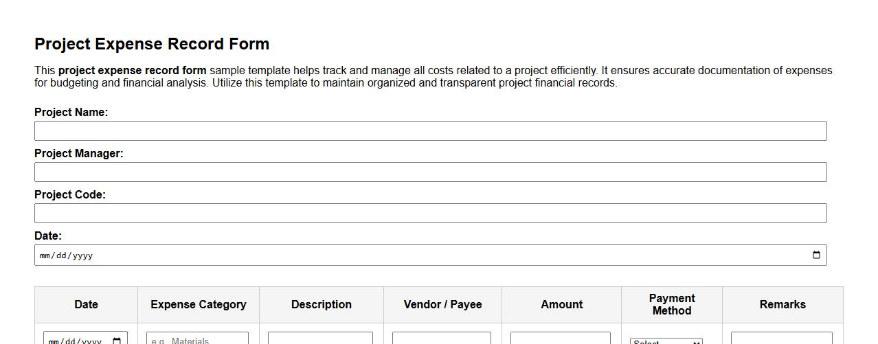 Project expense record form sample template image preview