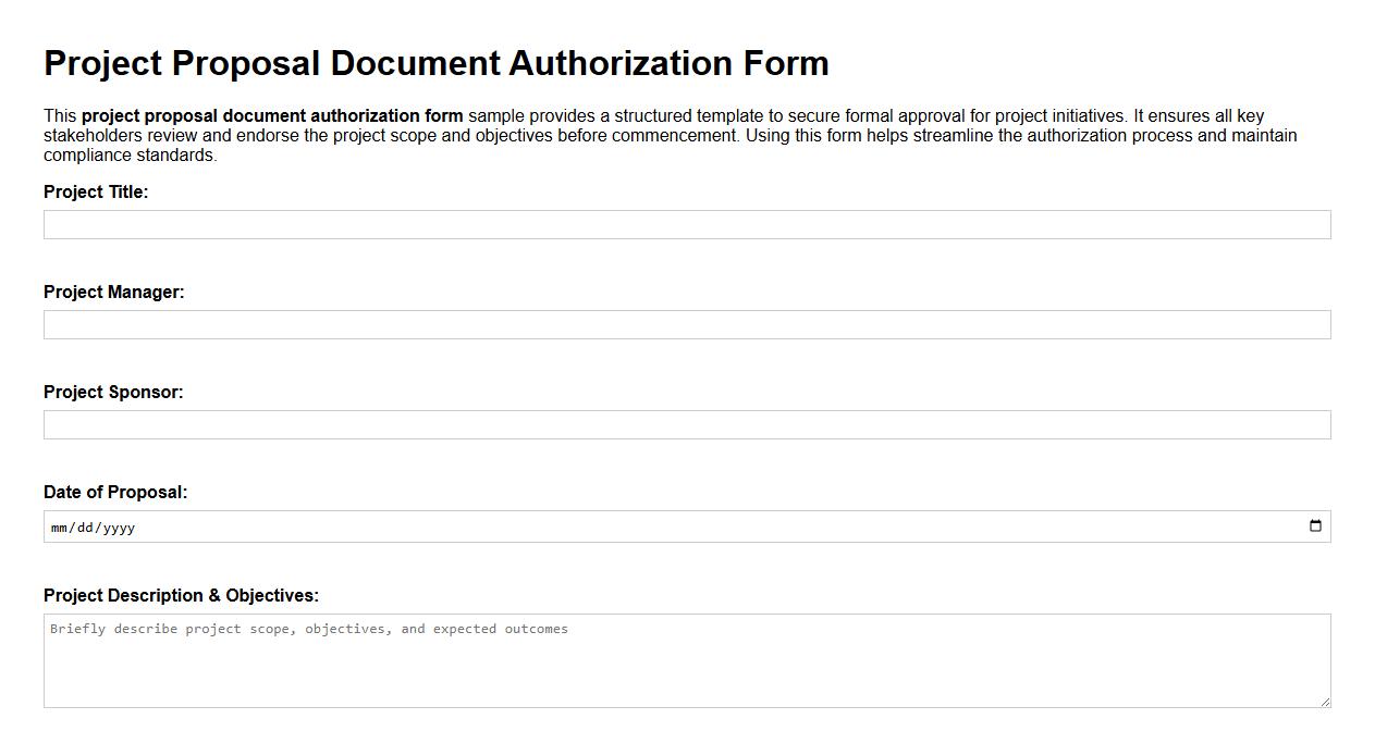 Project proposal document authorization form sample image preview