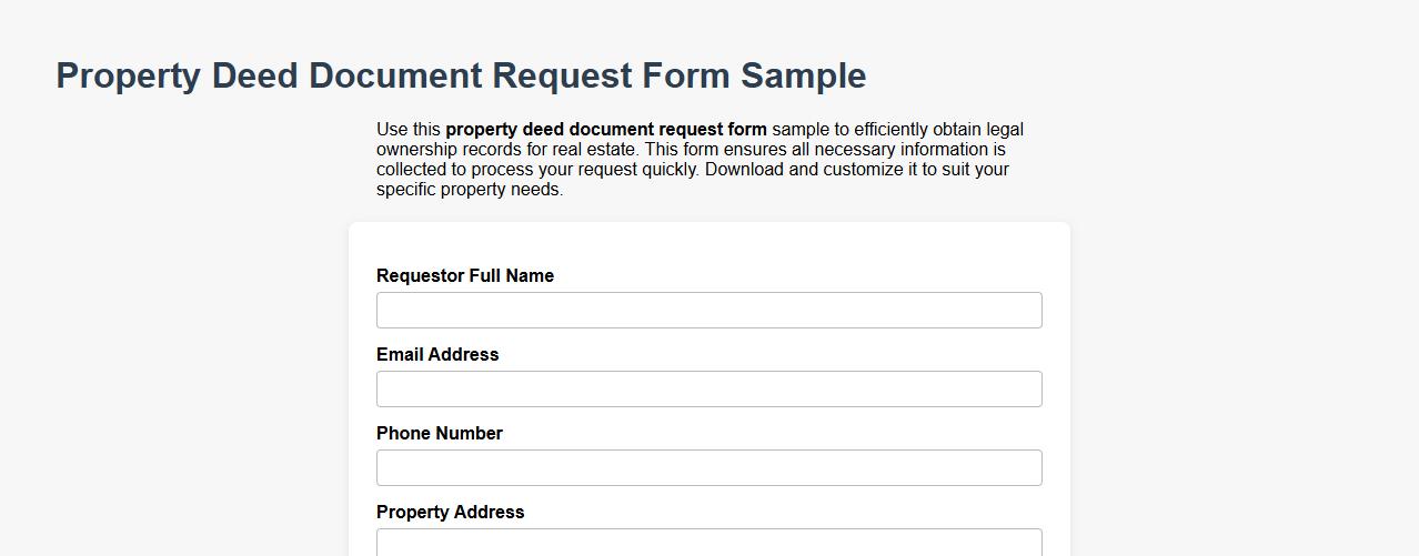 Property deed document request form sample image preview