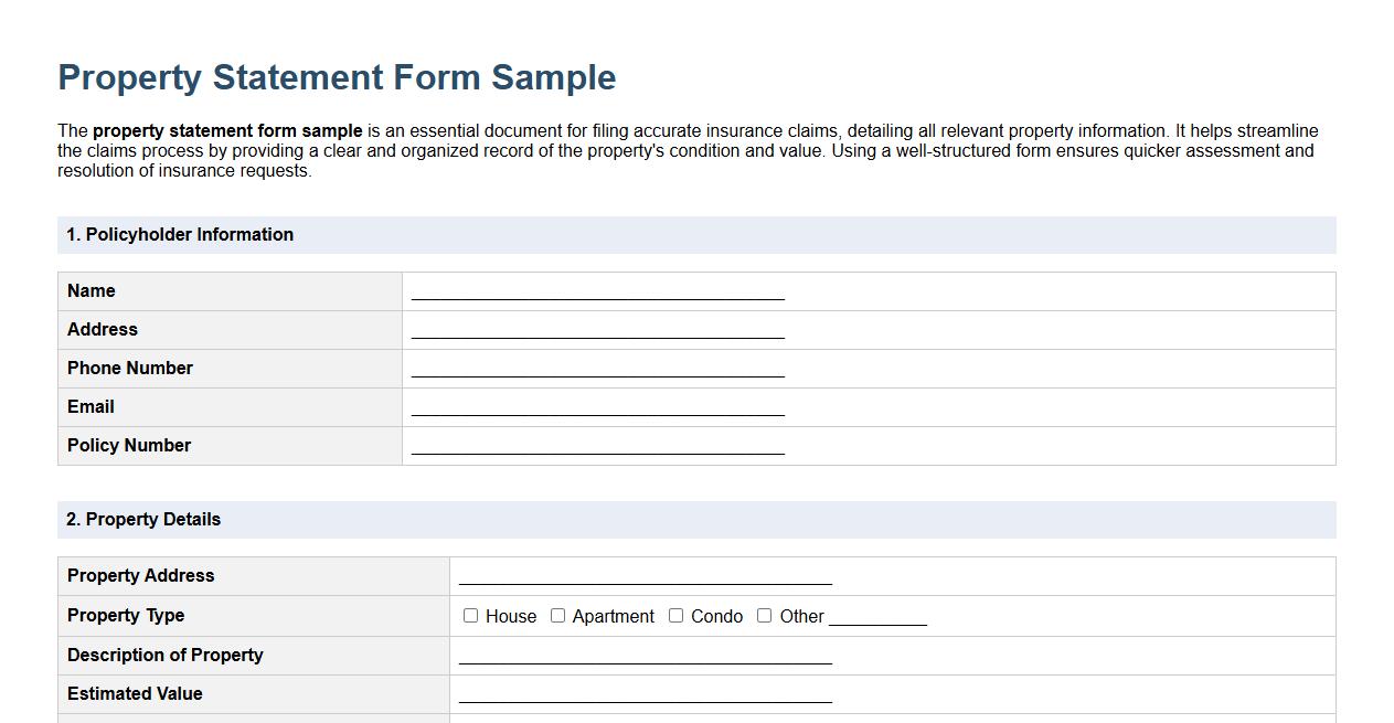 Property statement form sample for insurance claims image preview
