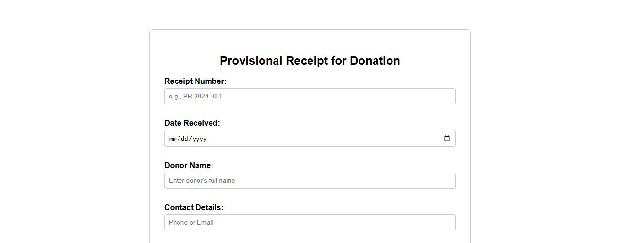 Provisional receipt form sample for donation image preview
