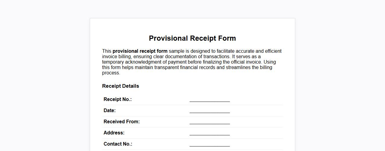 Provisional receipt form sample for invoice billing image preview