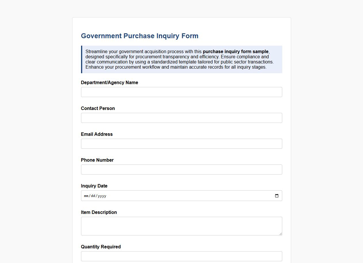 Purchase inquiry form sample for government procurement image preview