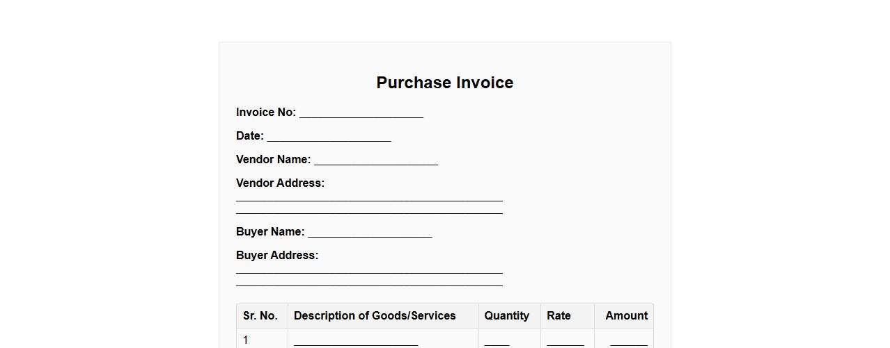 Purchase invoice format without GST image preview