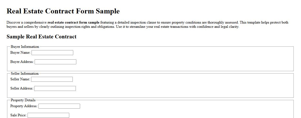 Real estate contract form sample with inspection clause image preview