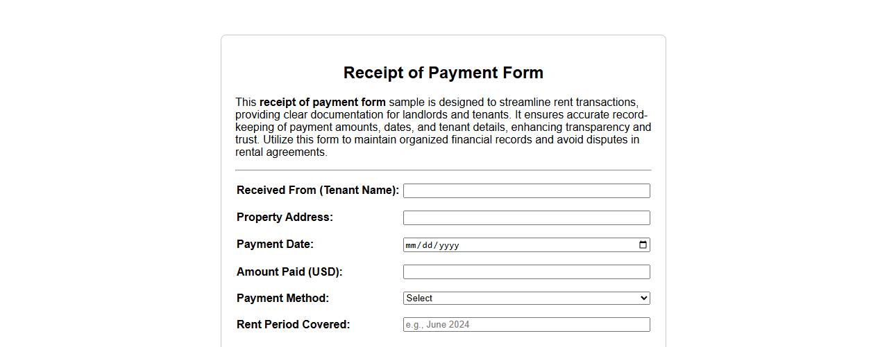 Receipt of payment form sample for rent transactions image preview