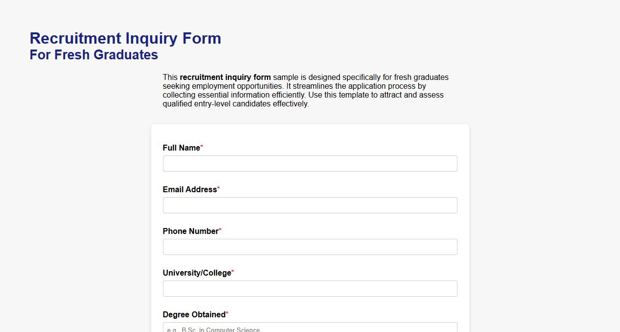 Recruitment inquiry form sample for fresh graduates image preview