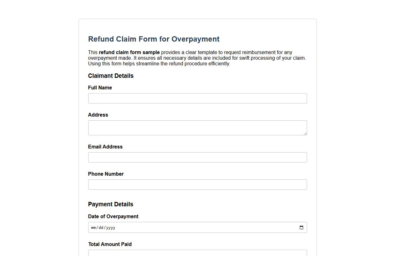 Refund claim form sample for overpayment image preview