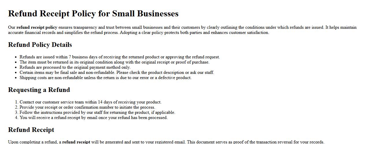 Refund receipt policy for small businesses image preview