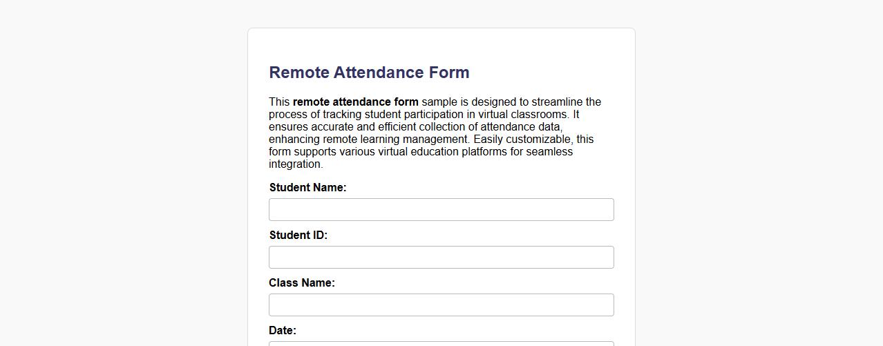 Remote attendance form sample for virtual classroom image preview