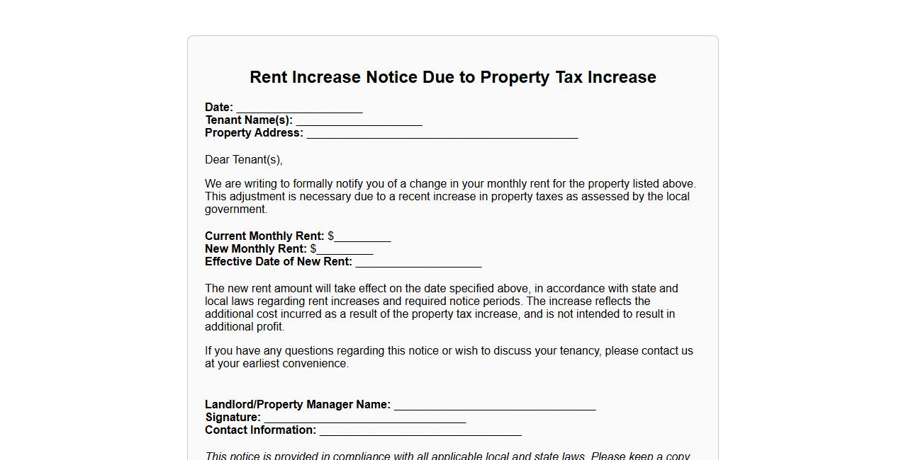 rent increase notice form sample due to property tax increase image preview