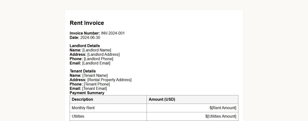 Rent invoice format with security deposit section image preview