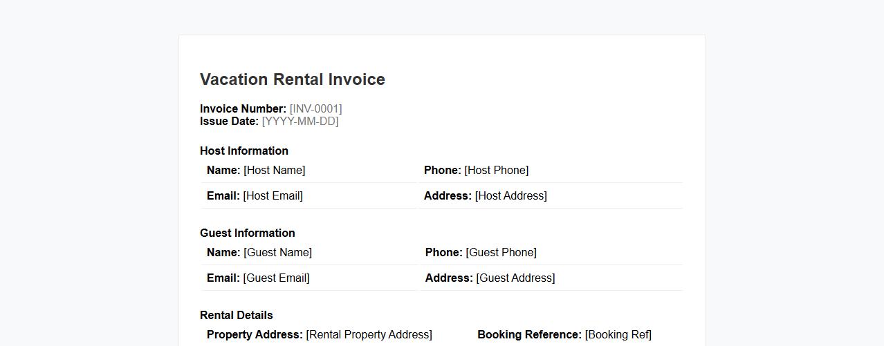 rental invoice form sample for vacation rentals image preview