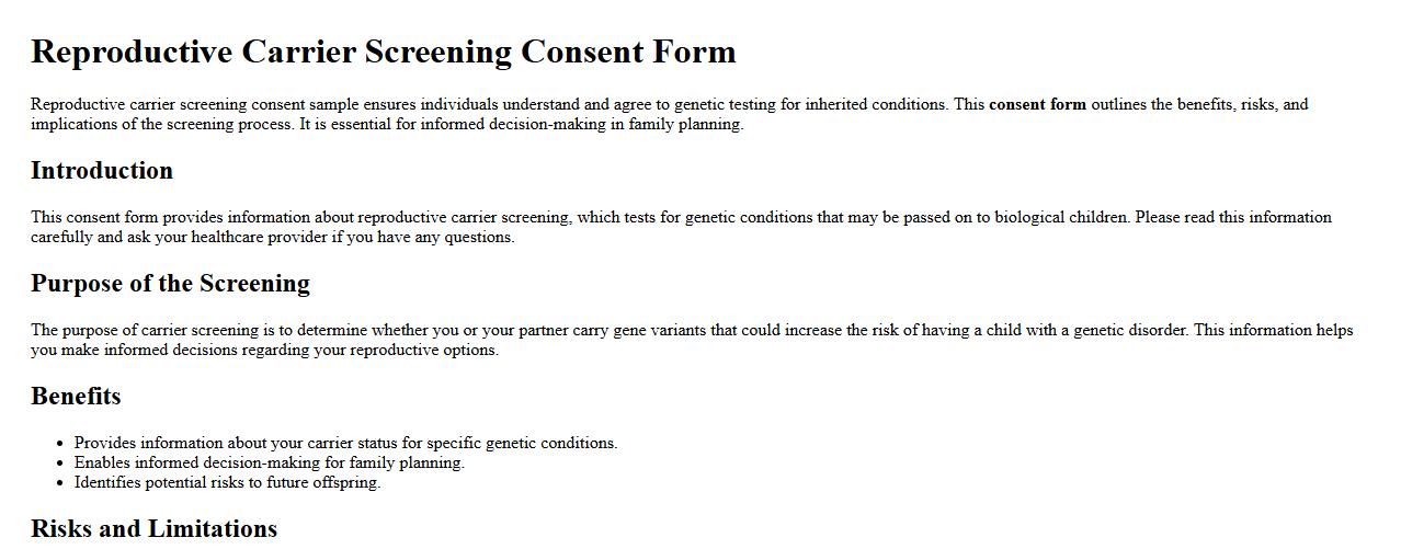 reproductive carrier screening consent sample image preview