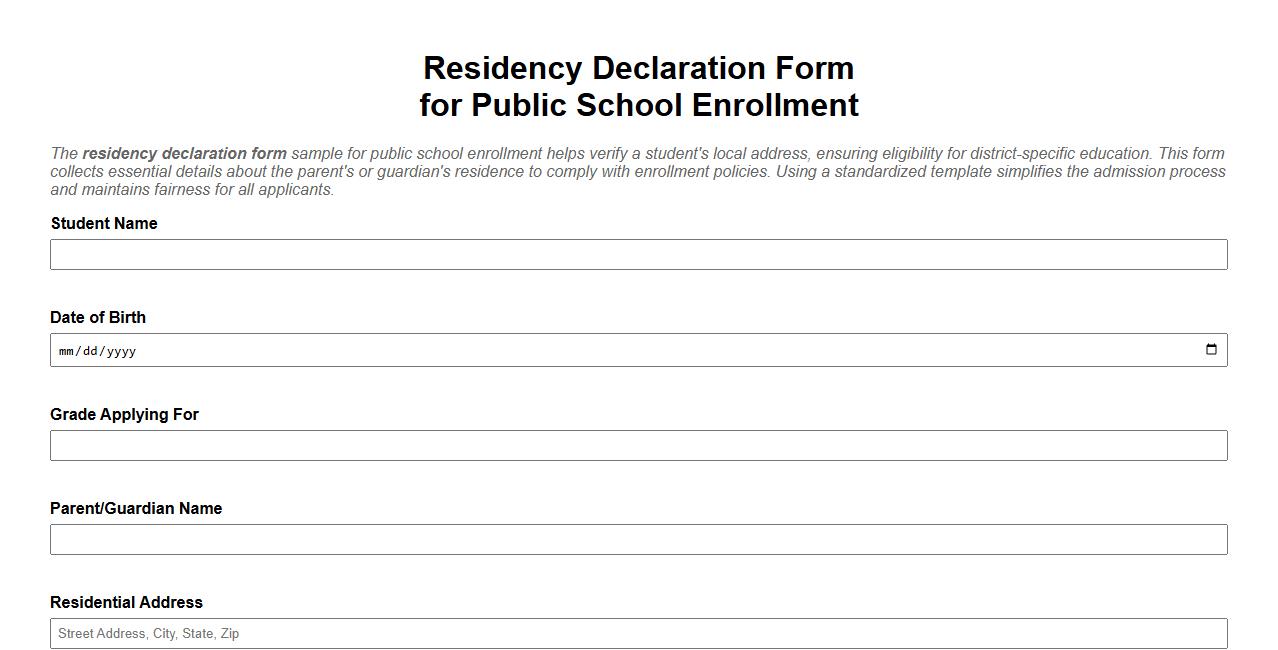 residency declaration form sample for public school enrollment image preview