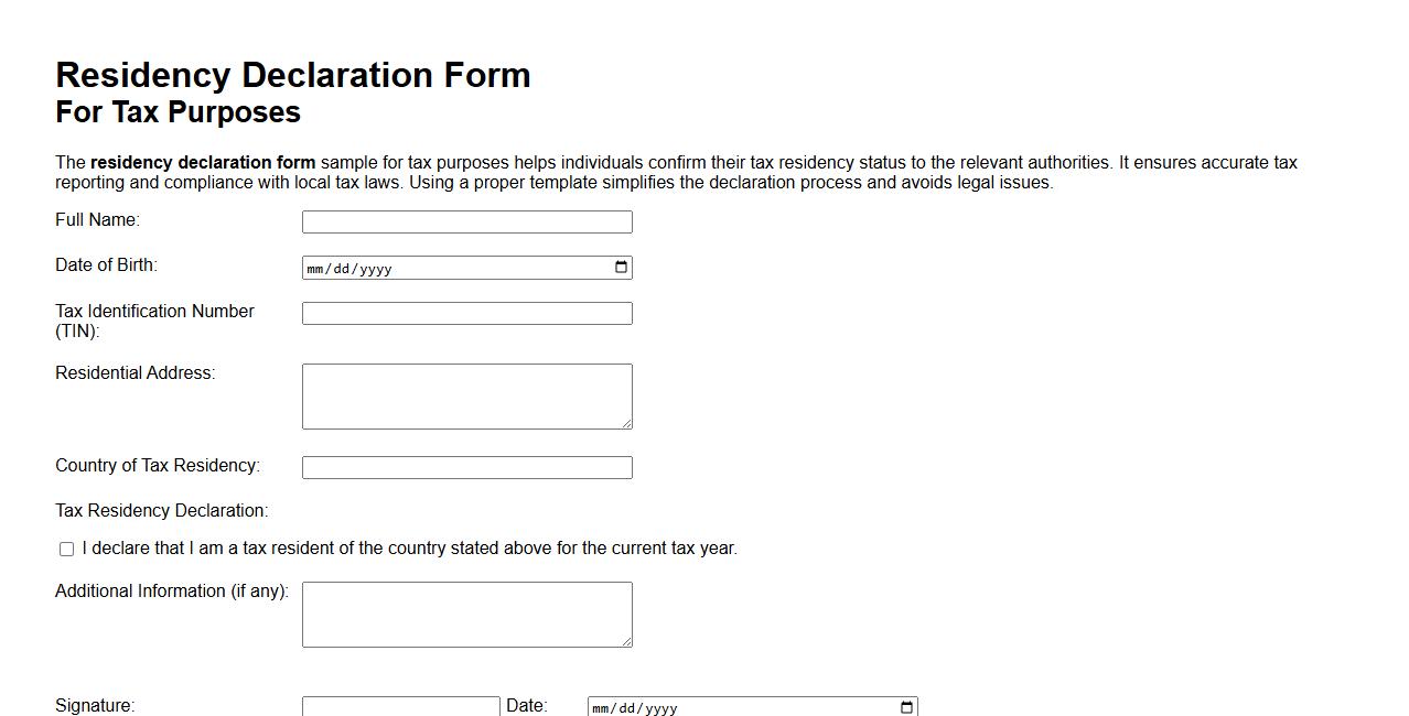 residency declaration form sample for tax purposes image preview