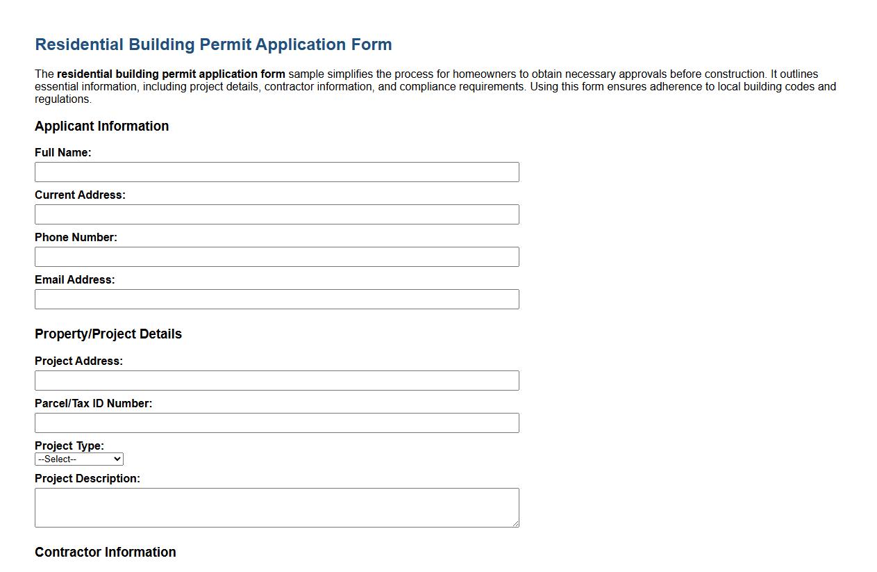 residential building permit application form sample image preview