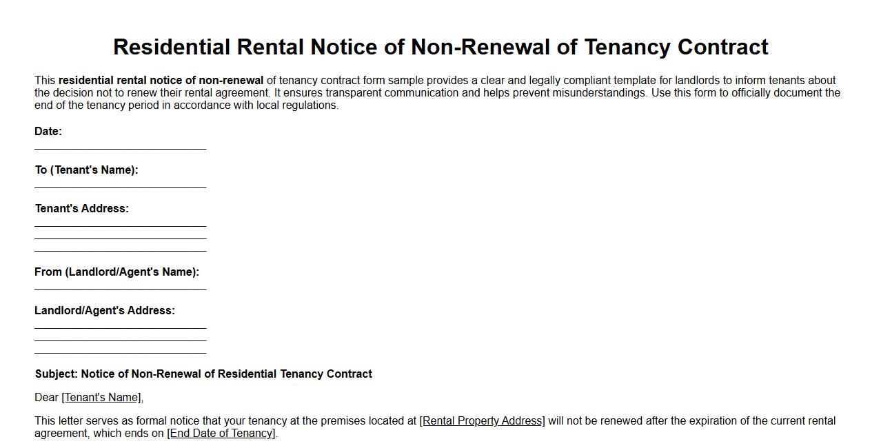 residential rental notice of non-renewal of tenancy contract form sample image preview