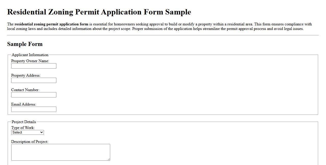 Residential zoning permit application form sample image preview