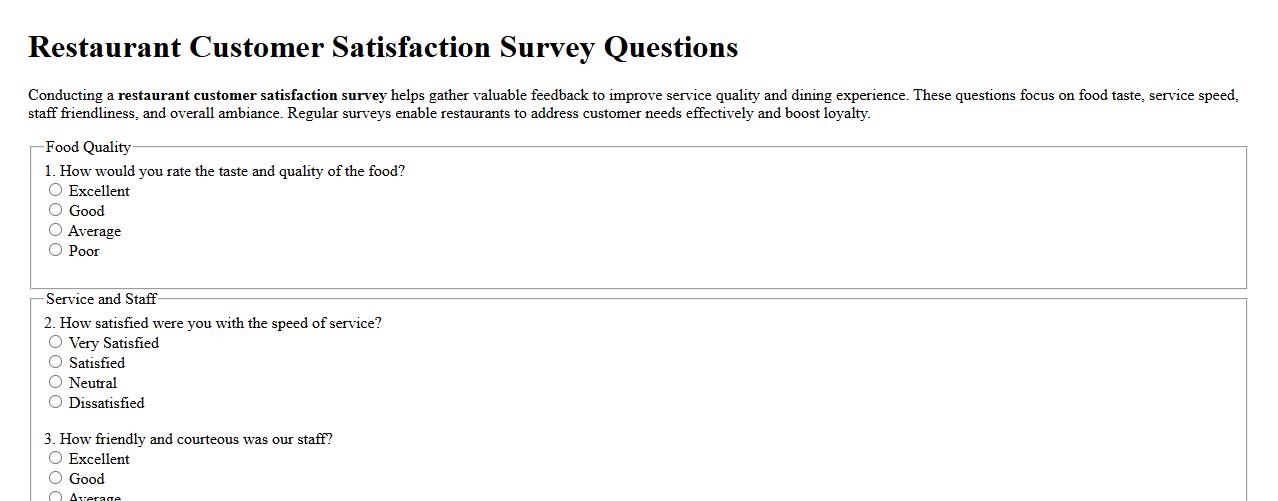 restaurant customer satisfaction survey questions image preview