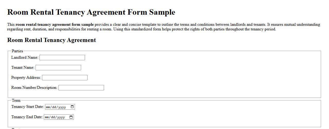Room rental tenancy agreement form sample image preview
